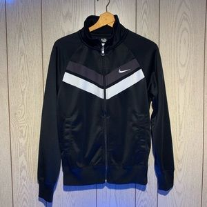 NIKE Full Zipper Track Jacket-Black/Gray/White-Polyester-SZ: S